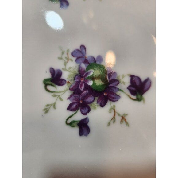 4 Mid Century Modern Shell Shaped Violets Bone China Luncheon Plates And Teacups - Picture 10 of 11